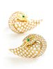 A Pair of 18 Karat Yellow Gold, Diamond and Emerald Swan Earclips, Van Cleef & Arpels, 19.60 dwts.