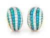 A Pair of Platinum, 18 Karat Yellow Gold, Turquoise and Diamond Earclips, Van Cleef & Arpels, 16.55 dwts.