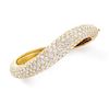 An 18 Karat Yellow Gold and Diamond Pave Bangle Bracelet, 24.95 dwts. in an asymmetric curved design, containing 289 round brill
