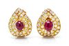 A Pair of Yellow Gold, Ruby and Diamond Earclips, 9.50 dwts.