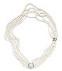 An 18 Karat White Gold, White Coral and Diamond Multi-Strand Necklace, Matassi,