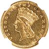 U.S. 1873 OPEN 3 INDIAN HEAD $1 GOLD COIN