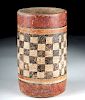 Attractive Mayan Pottery Checkerboard Cocoa Kero