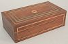 Rosewood veneered box with brass line inlay, having center 18k gold chase symbol, labeled: L.C. Marshall Cabinet Maker, Short Hills,...
