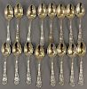 Set of sixteen Gorham sterling demitasse spoons with gold washed bowls, monogrammed: "R" for Rockefeller. length 4 1/8 inches, 5.89 ...