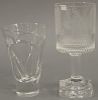 Two Waterford crystal pieces to include an etched stemmed glass having etched marine scene and written on side: Ouzel Gallery Societ...