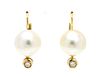 A Pair of Yellow Gold, Cultured Pearl and Diamond Earrings, 5.80 dwts.