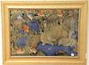 Reverse painting on glass of birds around peacock, possibly China Trade with gold outline, 19th century, 14" x 20"   Provenance:...