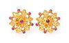 A Pair of 18 Karat Yellow Gold and Ruby Earrings, 4.70 dwts.