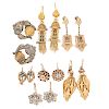 COLLECTION OF VICTORIAN YELLOW GOLD OR SILVER EARRINGS