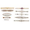 COLLECTION OF DIAMOND OR GEM SET FILIGREE BAR BROOCHES