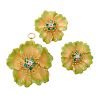 ENAMELED YELLOW GOLD GEM-SET FLOWER JEWELRY SUITE