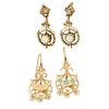 VICTORIAN REVIVAL STYLE GEM SET YELLOW GOLD EARRINGS
