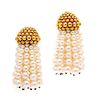 A Pair of 18 Karat Yellow Gold and Cultured Pearl Tassel Earclips, Chanel, 22.60 dwts.