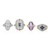 SAPPHIRE OR AMETHYST WHITE GOLD RINGS, INCL. DIAMONDS