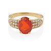 MEXICAN FIRE OPAL, DIAMOND & YELLOW GOLD RING