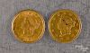 Two Liberty head one dollar gold coins