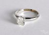 14K white gold and diamond solitaire ring