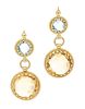 A Pair of 18 Karat Yellow Gold, Citrine and Blue Topaz Earrings, Italian, 5.60 dwts.