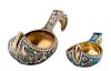 A RUSSIAN SET OF TWO SILVER GILT AND ENAMEL KOVSHES, WORKMASTERS 11TH ARTEL AND LAPSHIN VASILY, MOSCOW, 1908-1917