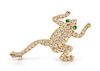 A 14 Karat Yellow Gold, Diamond and Emerald Frog Pendant/Brooch, 4.30 dwts.