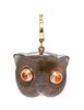 An 18 Karat Yellow Gold, Carved Chalcedony and Carnelian Owl Pendant, Cartier, 7.00 dwts.