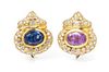 A Pair of 18 Karat Yellow Gold, Sapphire and Diamond Earclips, 13.45 dwts.