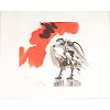 Modernist Lithograph in Colors of Vulture and Crow