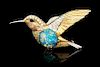 An 18 Karat Gold, Boulder Opal, Diamond and Colored Diamond Hummingbird Brooch, 11.50 dwts.