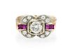 A Platinum Topped 14 Karat Rose Gold, Ruby and Diamond Ring, 3.60 dwts.