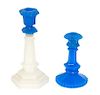 Two Molded Glass Candlesticks Height of largest 9 3/4 inches.