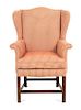 A George II Heart Upholstered Wing Chair Height 40 x width 28 x depth 22 inches.