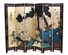 An Asian Polychromed Lacquer Six-Panel Screen Height of each 72 x width 16 inches.