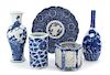 Six Miscellaneous Asian Blue and White Items Height of tallest 8 1/2 inches.