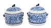 A Pair of Chinese Export Blue and White Porcelain Covered Bowls Height 8 inches.