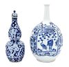 Two Asian Blue and White Porcelain Vases Height of taller 14 1/2 inches.