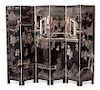 A Chinese Coromandel Lacquer Six-Panel Floor Screen Each panel height 71 1/2 x 15 3/4 inches.