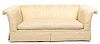 A Pair of Contemporary White Silk Damask Upholstered Sofas Height 31 1/2 x width 82 x depth 36 1/2 inches.