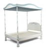 A Blue and White Painted Canopy Bed with Hangings. Length 88 x width 65 inches.