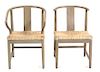 A Set of Sixteen Painted Wood and Rush Seat Horseshoe Back Chairs Height 30 inches.