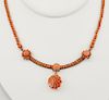 Victorian carved coral necklace with flower