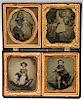 4 mid-19th c 1/6 plate ambrotypes, children with toys