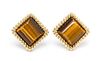 A Pair of 14 Karat Yellow Gold and Tiger's Eye Quartz Earclips, 15.30 dwts.