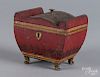 Red tole tea caddy