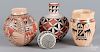 Four Native American pieces of pottery