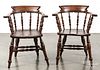 Pair of English yew wood lowback chairs