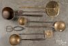 Group of wrought iron, copper and brass utensils