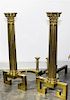 A Pair of Neoclassical Style Brass Andirons Height 27 inches.