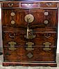 A Korean Metal Mounted Hardwood Chest Height 39 1/2 x width 32 x depth 15 1/4 inches.
