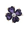 14K Gold Pearl Purple Stone Flower Brooch